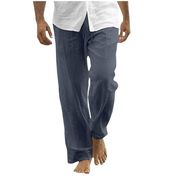 zbxnLI Cotton Linen Pants for Men Lightweight Beach Pants Men's Casual Drawstring Waist Linen Trousers