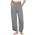 thumbnail image 1 of zbxnLI Cotton Linen Pants for Women Casual Capris High Waist Drawstring Wide Leg Ankle Length Lounge Pants, 1 of 7