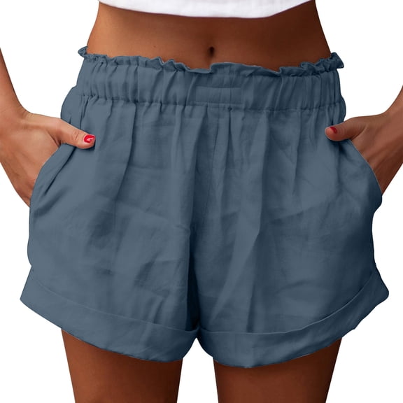 zbxnLI Cotton Linen Shorts for Women Summer Casual Shorts Lightweight Loose Beach Shorts with Pockets