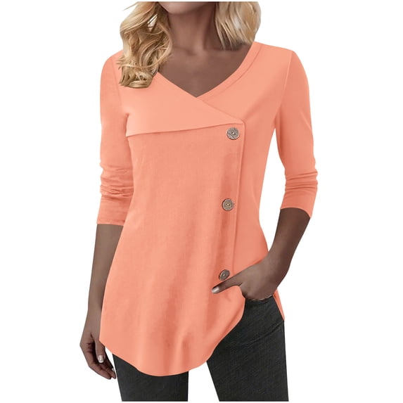 zbxnLI Fall Tops for Women Dressy V Neck Long Sleeve Blouses Formal Casual Loose Tunic Shirts for Ladies