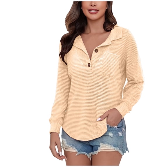 zbxnLI Fall Tops for Women Dressy V Neck Long Sleeve Loose Casual Blouses Button Tunic Top Trendy Clothes