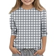 thumbnail image 1 of zbxnLI Girl's Crew Neck Tshirt 3/4 Sleeve Plaid Casual Tee Tops Loose Fashion Lightweight Shirts for Kids, 1 of 5