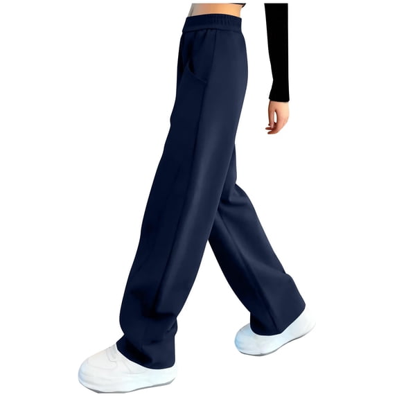 zbxnLI Girl's Sports Pants Elastic Waist Straight Leg Casual Sweatpants with Pockets Loose Solid Color Sweat Pants for Kids