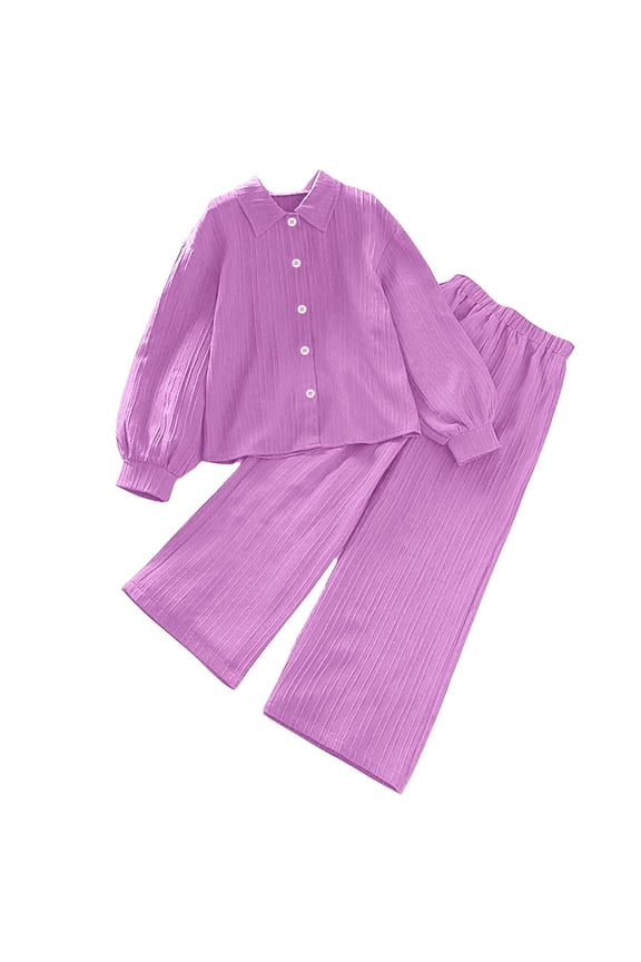 Girls 2 Piece Outfit Long Sleeve Button down Shirt and Pants Set Big Girls Fall Winter Clothes Sets
