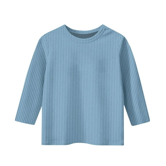 zbxnLI Girls 3/4 Length Sleeve Shirts Crewneck Casual T-Shirts for Little Girls Fall Basic Tee Tops for Kids