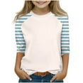 thumbnail image 1 of zbxnLI Girls 3/4 Sleeve Tops Color Block Striped Crewneck T-Shirts Little Girls Fall Tees Tops, 1 of 7