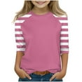 thumbnail image 1 of zbxnLI Girls 3/4 Sleeve Tops Color Block Striped Crewneck T-Shirts Little Girls Fall Tees Tops, 1 of 7