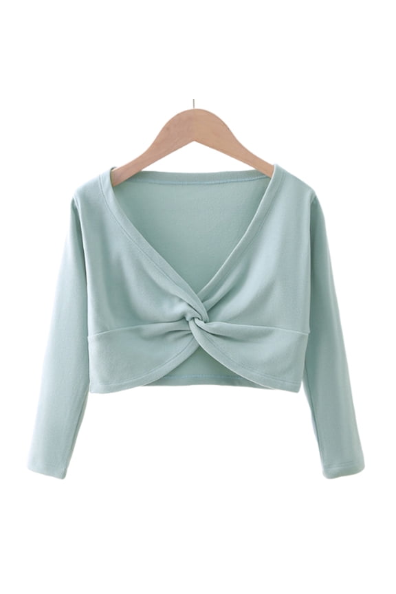 Girls Blouses Twist Front Long Sleeve Crop Tops Casual Yoga Dance Athletic T-Shirts Little & Big Girls