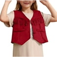 thumbnail image 1 of zbxnLI Girls Boho Vest Jacket Fringe Trim V Neck Open Front Crop Outerwear Trendy Cardigan Waistcoats, 1 of 6
