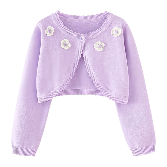 zbxnLI Girls Bolero Sweaters Long Sleeve Cardigans Button Closure Crop Tops Knit Cardigans for Toddler Girls
