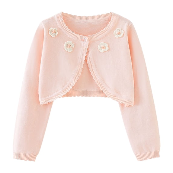 zbxnLI Girls Bolero Sweaters Long Sleeve Cardigans Button Closure Crop Tops Knit Cardigans for Toddler Girls