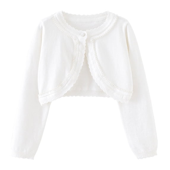 zbxnLI Girls Bolero Sweaters Long Sleeve Cardigans Button Closure Crop Tops Knit Cardigans for Toddler Girls