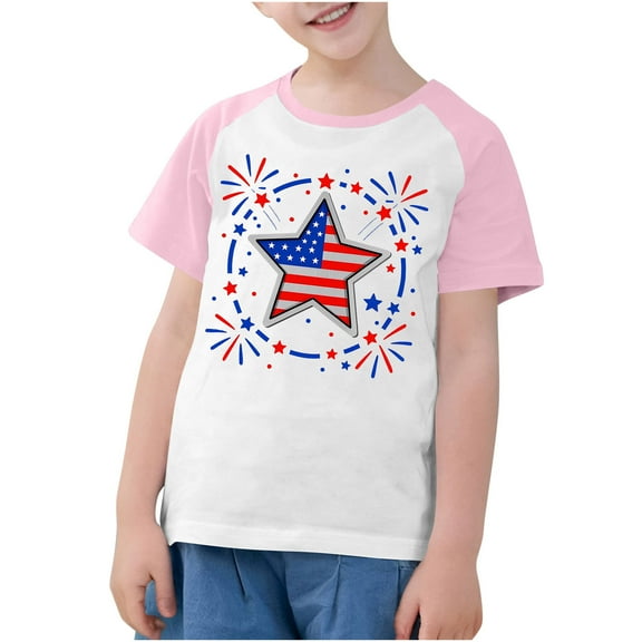 zbxnLI Girls Boys 4th of July Shirts Star Printed Short Sleeve T Shirts Kids Independent Days Tops