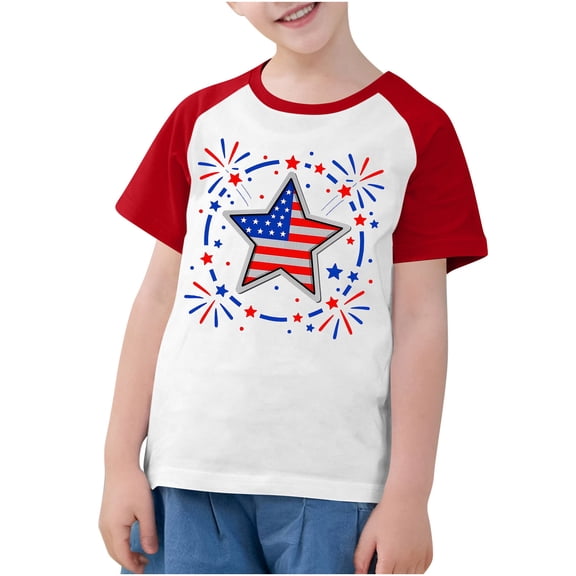 zbxnLI Girls Boys 4th of July Shirts Star Printed Short Sleeve T Shirts Kids Independent Days Tops