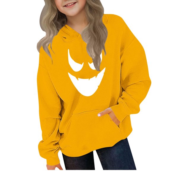 zbxnLI Girls Boys Halloween Hoodies Cartoon Long Sleeve Hooded Sweatshirts for Kids Pullover Tops