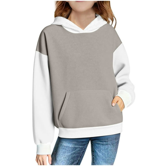 zbxnLI Girls Boys Hoodies Fall Long Sleeve Color Block Hooded Sweatshirts Pullover Trendy Top for Kids