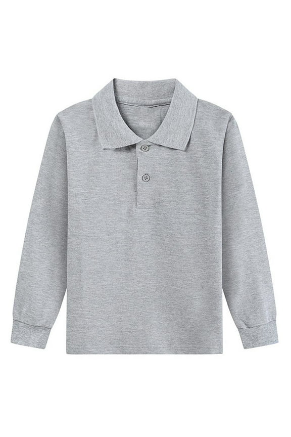 Girls Boys School Uniform Long Sleeve Golf Shirts Button Closure Collared Tops 2-15 Years