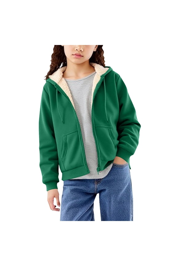 Girls Boys Sherpa Lined Sweatshirts Full Zip Hoodie Fleece Casual Hooded Outerwear with Pockets