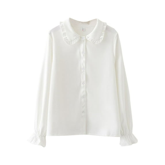 zbxnLI Girls Button down Shirts Long Sleeve Ruffle Neck Blouse School Uniform Cotton Shirts for Girls