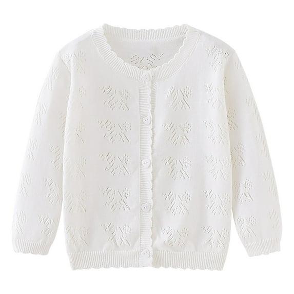 zbxnLI Girls Cardigan Sweaters Hollow Knit Long Sleeve Button Closure Lightweight Crew Neck Sweater for Kids