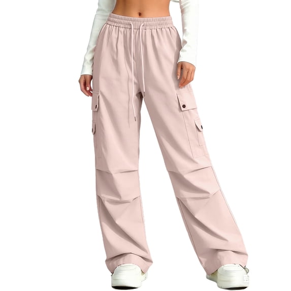 zbxnLI Girls Cargo Pants Elastic Waist Drawstring Wide Leg Pants Loose Athletic Trousers with Pockets 5-15 Years