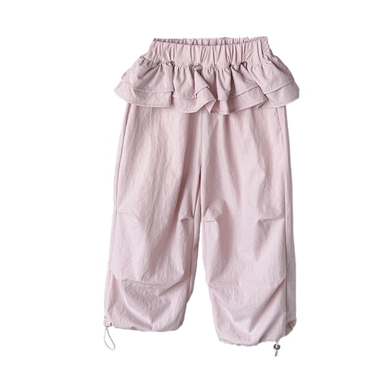 zbxnLI Girls Casual Pants Elastic Waist Ruffle Wide Leg Pants Fashion Cute Loose Trousers for Kids 2-12 Years
