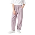 thumbnail image 1 of zbxnLI Girls Casual Pants Elastic Waist Straight Leg Loose Trousers Solid Color Lightweight Pants with Pockets for Kids, 1 of 8