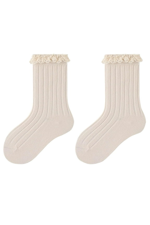 Girls Crew Socks Little Girls Frilly Turn Cuff Socks School Uniform Cotton Dress Socks 3-12 Years