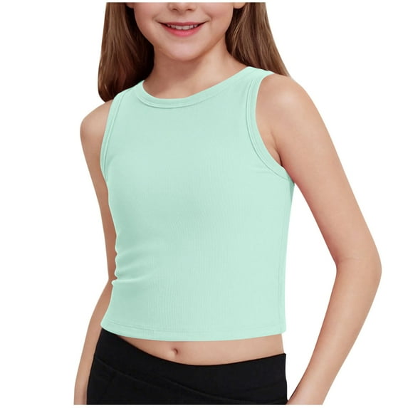 zbxnLI Girls Crop Tank Tops Ribbed Slim Sleeveless T Shirts Athletic Workout Running Tank Tees for Girls