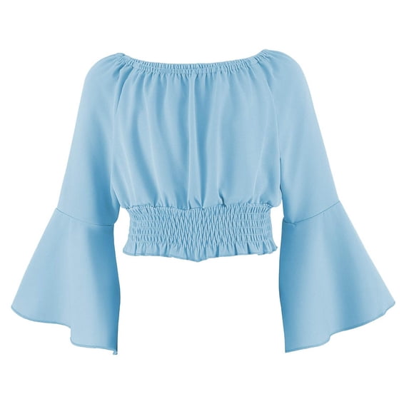 zbxnLI Girls Crop Tops Bell Long Sleeve off the Shoulder Tops Little Girls Spring Fall Blouses for Kids