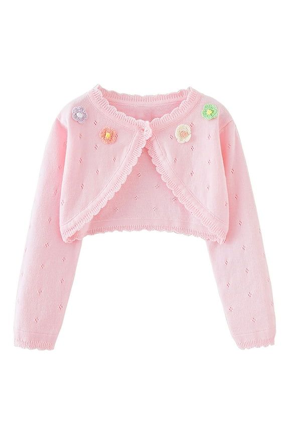 Girls Cute Bolero Cardigans Floral Long Sleeve Knit Open Front Sweater Coverups Cropped Cardigans