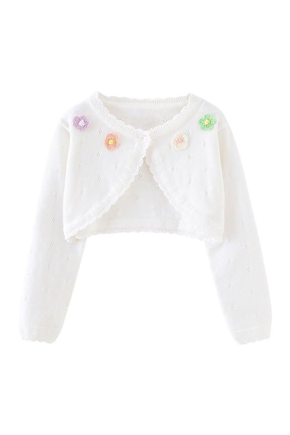 Girls Cute Bolero Cardigans Floral Long Sleeve Knit Open Front Sweater Coverups Cropped Cardigans