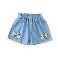 thumbnail image 1 of zbxnLI Girls Denim Shorts Bowknot Elastic Waist Stretch Jean Shorts with Pockets Summer Short Jeans, 1 of 7
