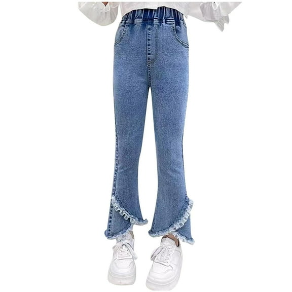 zbxnLI Girls Flare Jeans High Waisted Bell Bottom Denim Pants Cute Bootcut Denim Trousers with Pockets