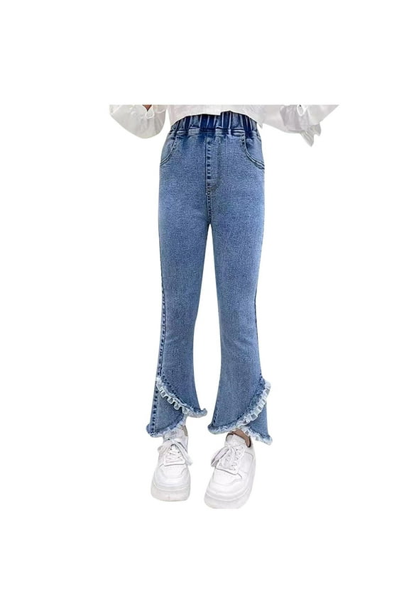 Girls Flare Jeans High Waisted Bell Bottom Denim Pants Cute Bootcut Denim Trousers with Pockets