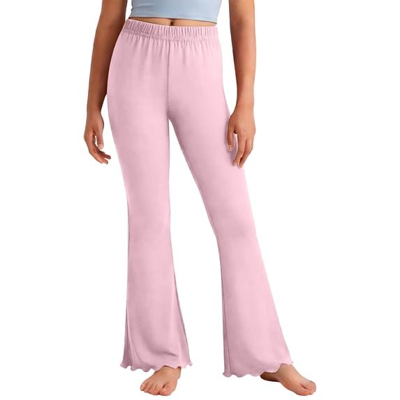 zbxnLI Girls Flared Leg Pants Cotton Elastic Waisted Ruffle Yoga Sports Leggings Pants Trendy Casual Trousers 4-16 Years