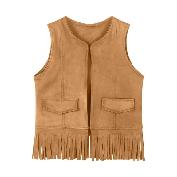 zbxnLI Girls Fringe Vest Trendy Sleeveless Outerwear Vest Vintage Boho Open Front Cardigans for Girls