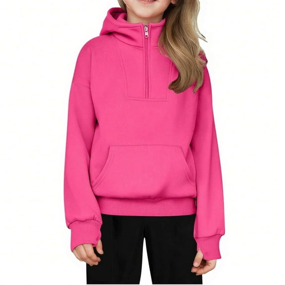 zbxnLI Girls Half Zip Sweatshirts Long Sleeve Hoodies Tops Kid Girls Pullover Sweatshirt with Pocket