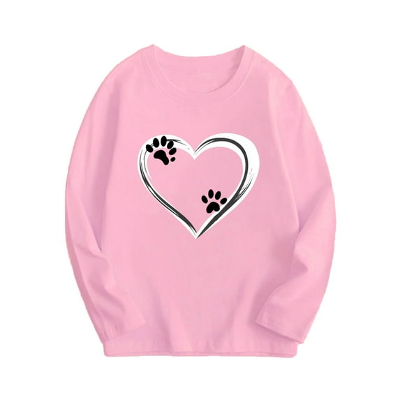 zbxnLI Girls Heart Long Sleeve Tee Tops Graphic T-Shirts Kids Girls Casual Crew Neck Tops Fall Winter