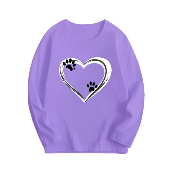 zbxnLI Girls Heart Long Sleeve Tee Tops Graphic T-Shirts Kids Girls Casual Crew Neck Tops Fall Winter