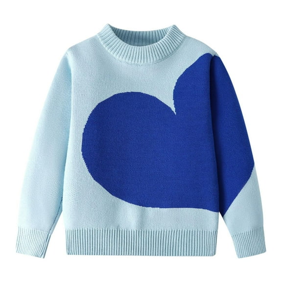 zbxnLI Girls Heart Sweater Fall Winter Crew Neck Knit Long Sleeve Pullover Sweater Tops for Kids