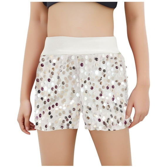 zbxnLI Girls High Waisted Sequin Shorts Sparkly Party Evening Dance Straight Leg Shorts Size 5-14 Years