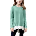 thumbnail image 1 of zbxnLI Girls Long Sleeve Blouses Lace Hem Casual Crew Neck Loose T-Shirt Fall Winter Shirt for Girls, 1 of 7