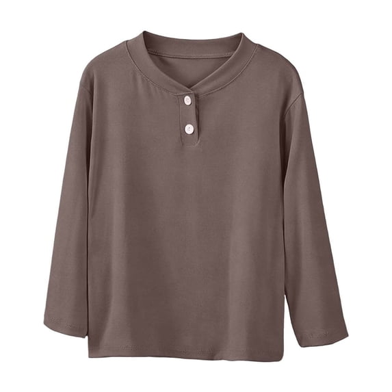 zbxnLI Girls Long Sleeve Shirts Crew Neck Buttons Solid Color Tops Toddlers Soft Pullover Clothes