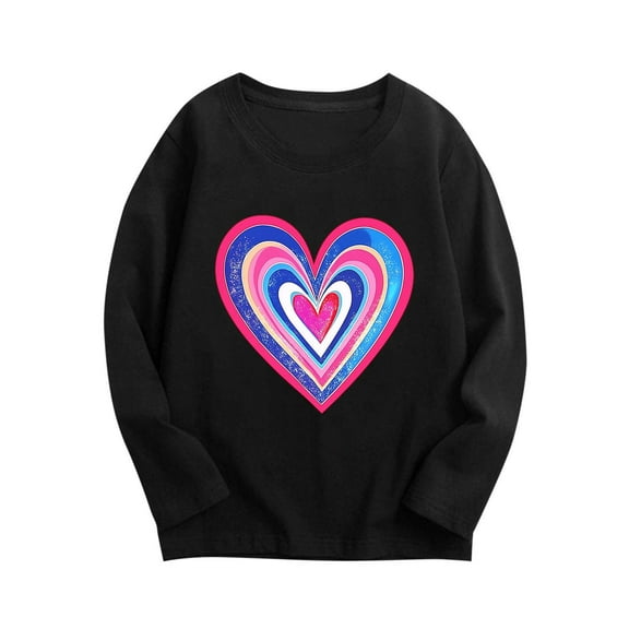zbxnLI Girls Long Sleeve Shirts Heart Graphic T-Shirts Crew Neck Cute Basic Tee Tops Kids Clothes
