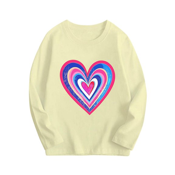zbxnLI Girls Long Sleeve Shirts Heart Graphic T-Shirts Crew Neck Cute Basic Tee Tops Kids Clothes