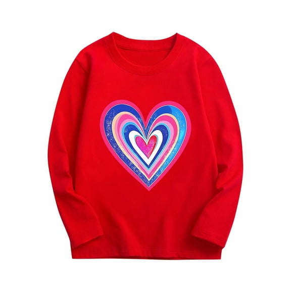 zbxnLI Girls Long Sleeve Shirts Heart Graphic T-Shirts Crew Neck Cute Basic Tee Tops Kids Clothes
