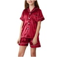 thumbnail image 1 of zbxnLI Girls Pajama Set Summer 2 Piece Sleepwear Outfits Short Sleeve Button down Shirt and Shorts Sets, 1 of 8