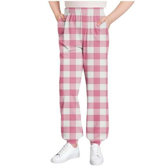 zbxnLI Girls Plaid Pajama Pants with Pockets Teen Girls Stretch High Waist Joggers Lounge Bottoms Pants