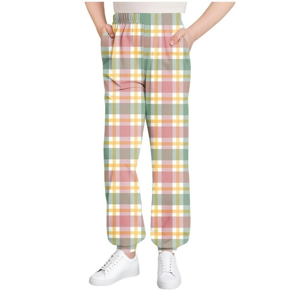 zbxnLI Girls Plaid Pajama Pants with Pockets Teen Girls Stretch High Waist Joggers Lounge Bottoms Pants